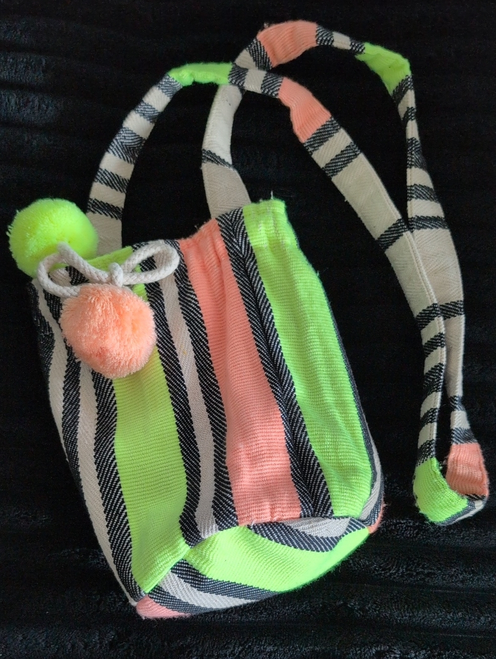 Forever 21 Neon Stripe Pom-Pom Mini Crossbody - Green & Peach